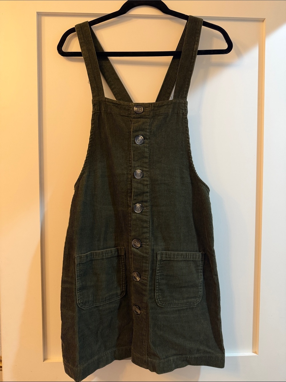 Blue Spice Olive Green Corduroy Pinafore Mini Dress